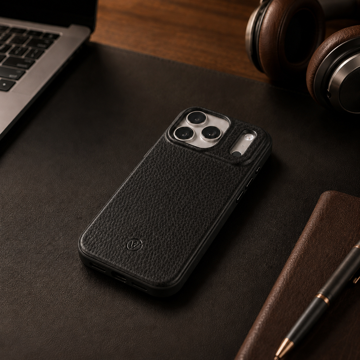 Eine schwarze iPhone 17 Pro Hülle liegt auf einem Schreibtisch